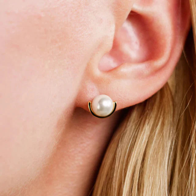 Adagio Crescent Nine-2-Five Pearl Crescent Earrings Gold