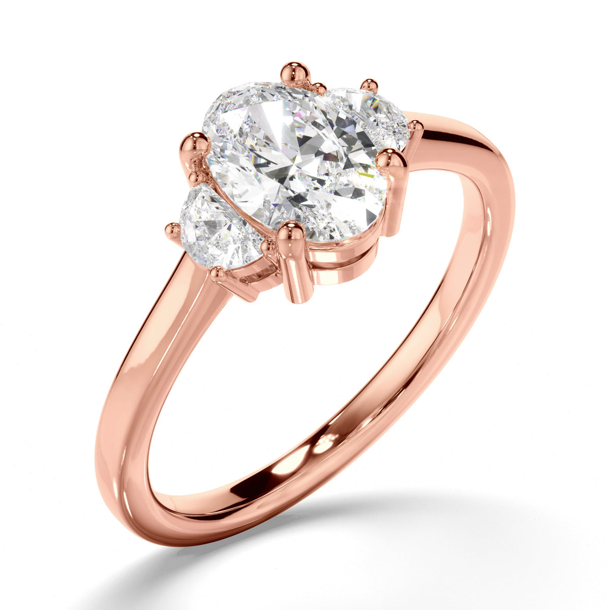 Oval Cut Diamond Trilogy Engagement Ring with Half Moon Sides