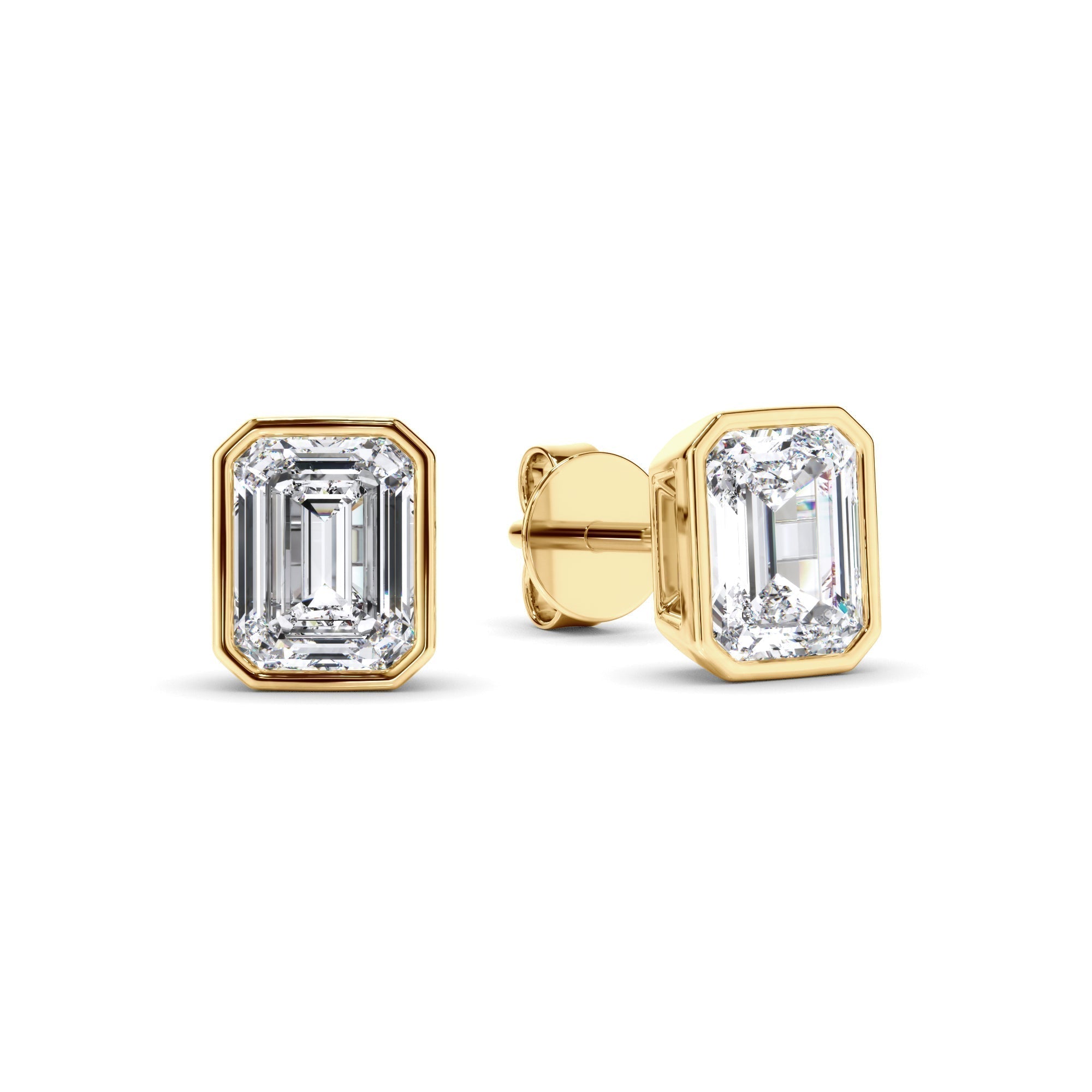 Emerald Cut Diamond Bezel Set Stud Earrings