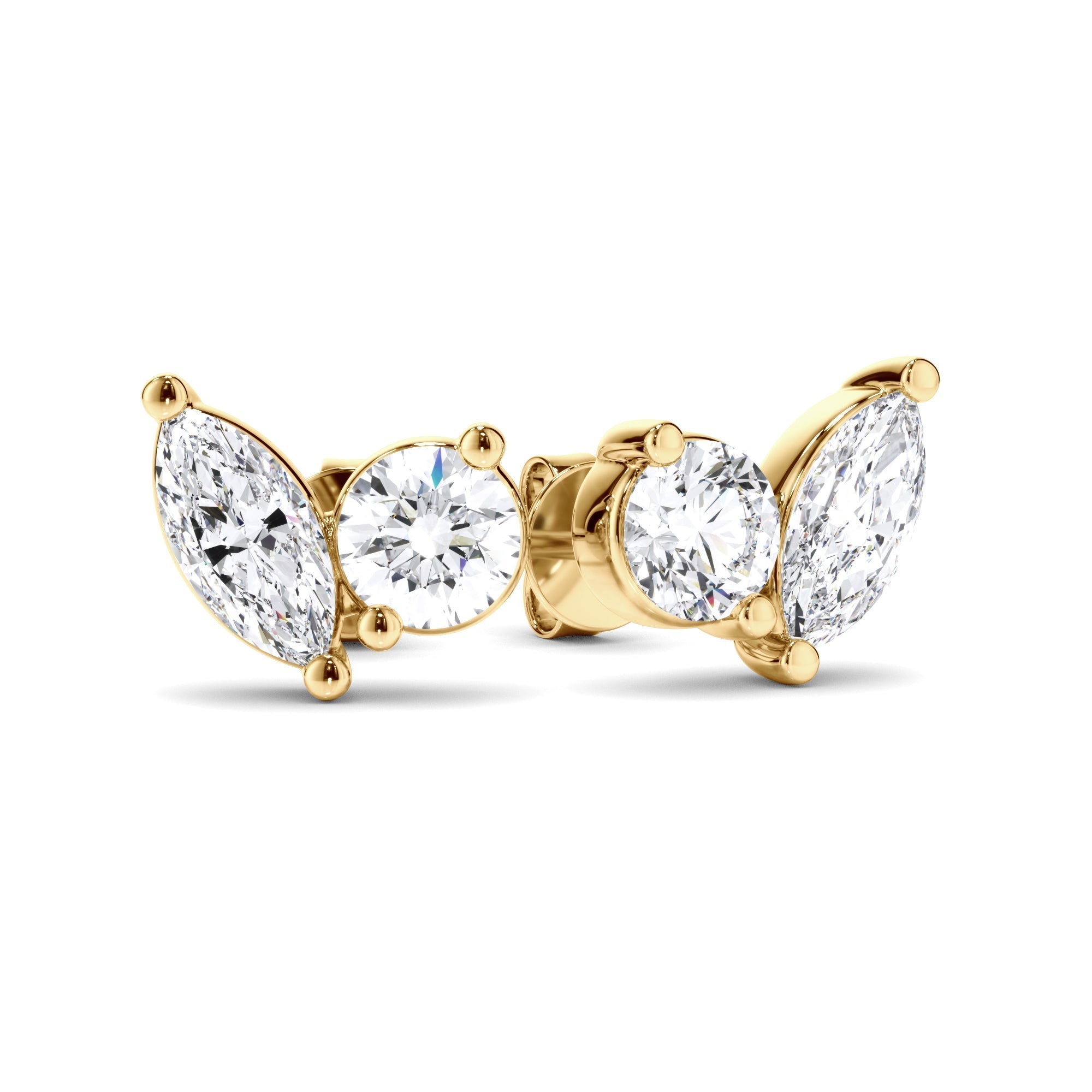 Pear & Round Brilliant Cut Diamond Toi et Moi Stud Earrings