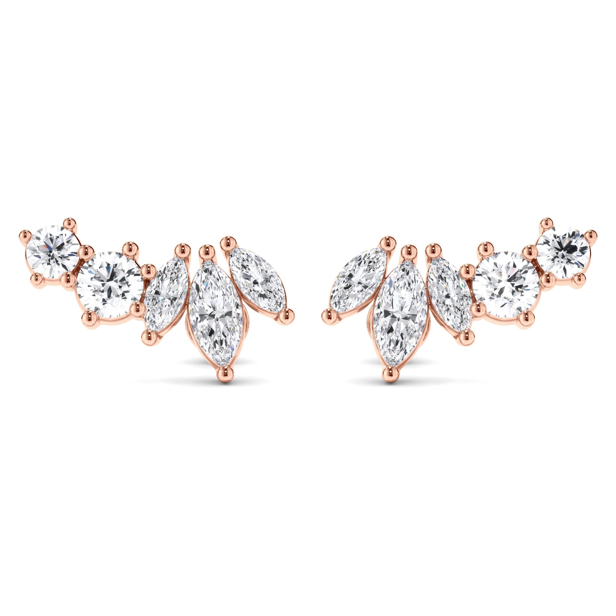 Marquise & Round Brilliant Cut 5-Stone Stud Earrings