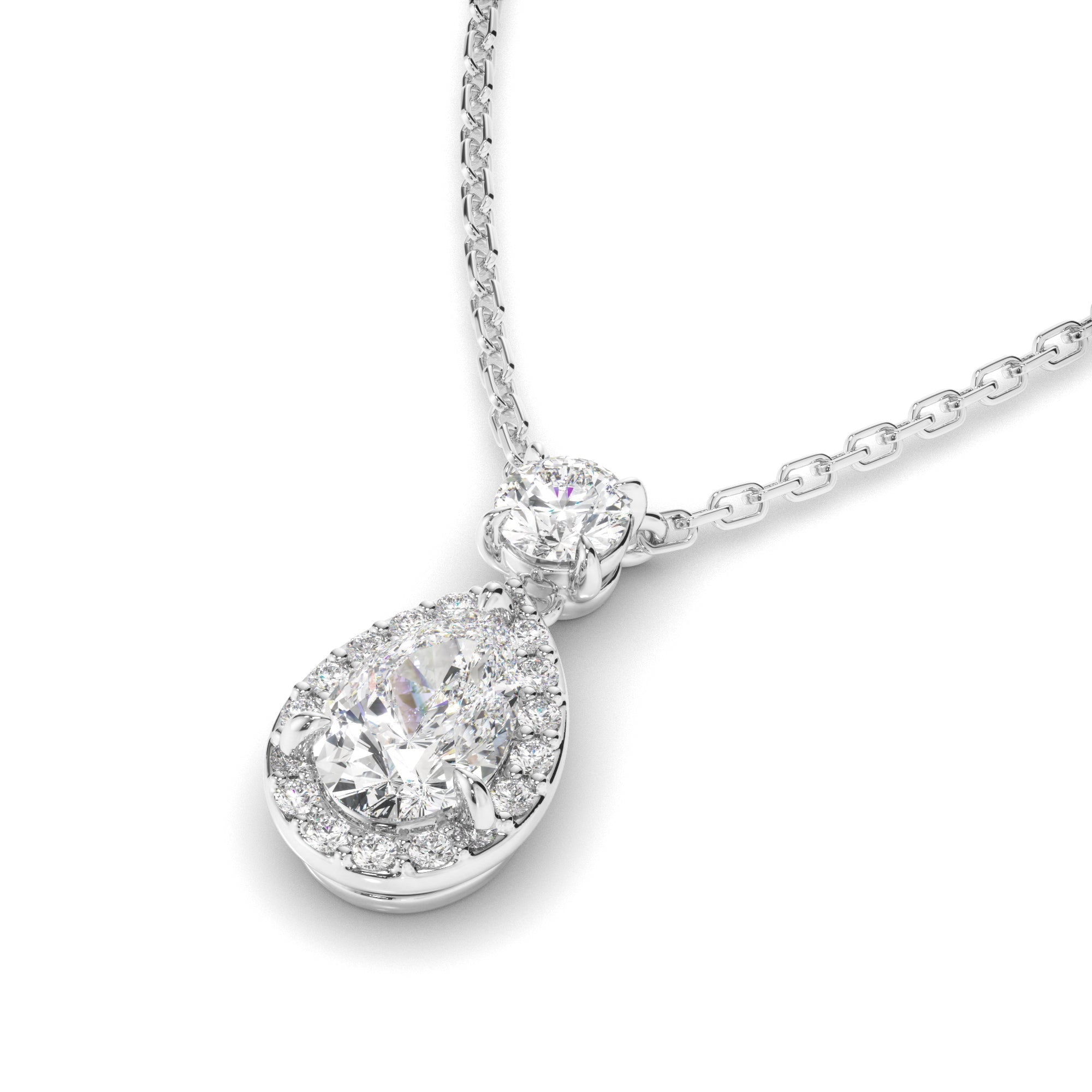Pear Cut Diamond Halo Drop Pendant