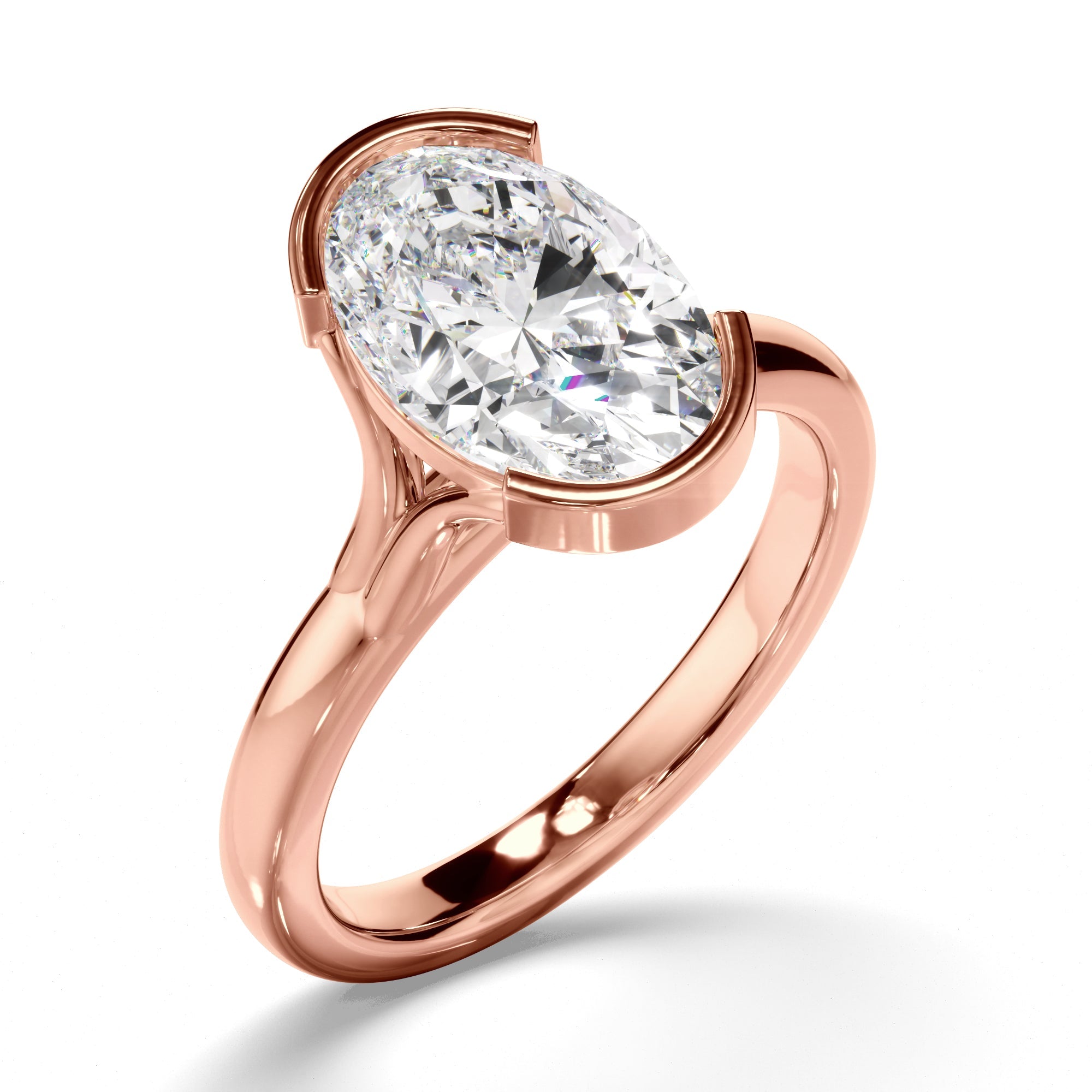 Oval Cut Diamond Half-Bezel Set Engagement Ring