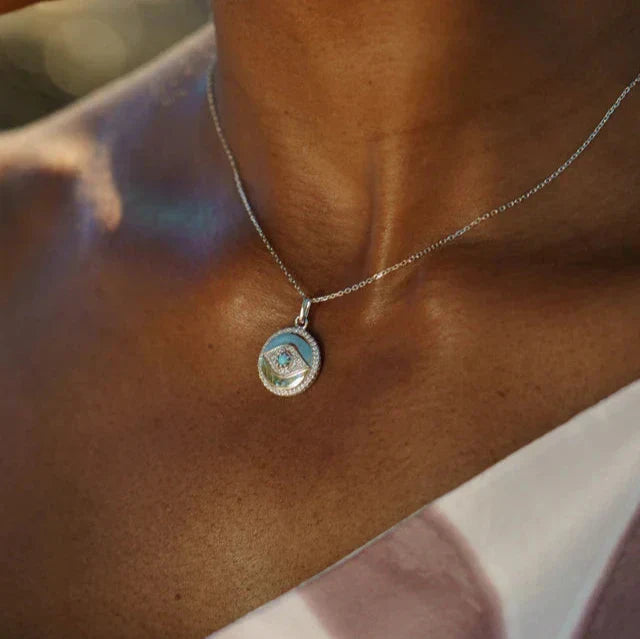 Georgini Opal Glow Blue Created Opal Evil Eye Medalion Silver