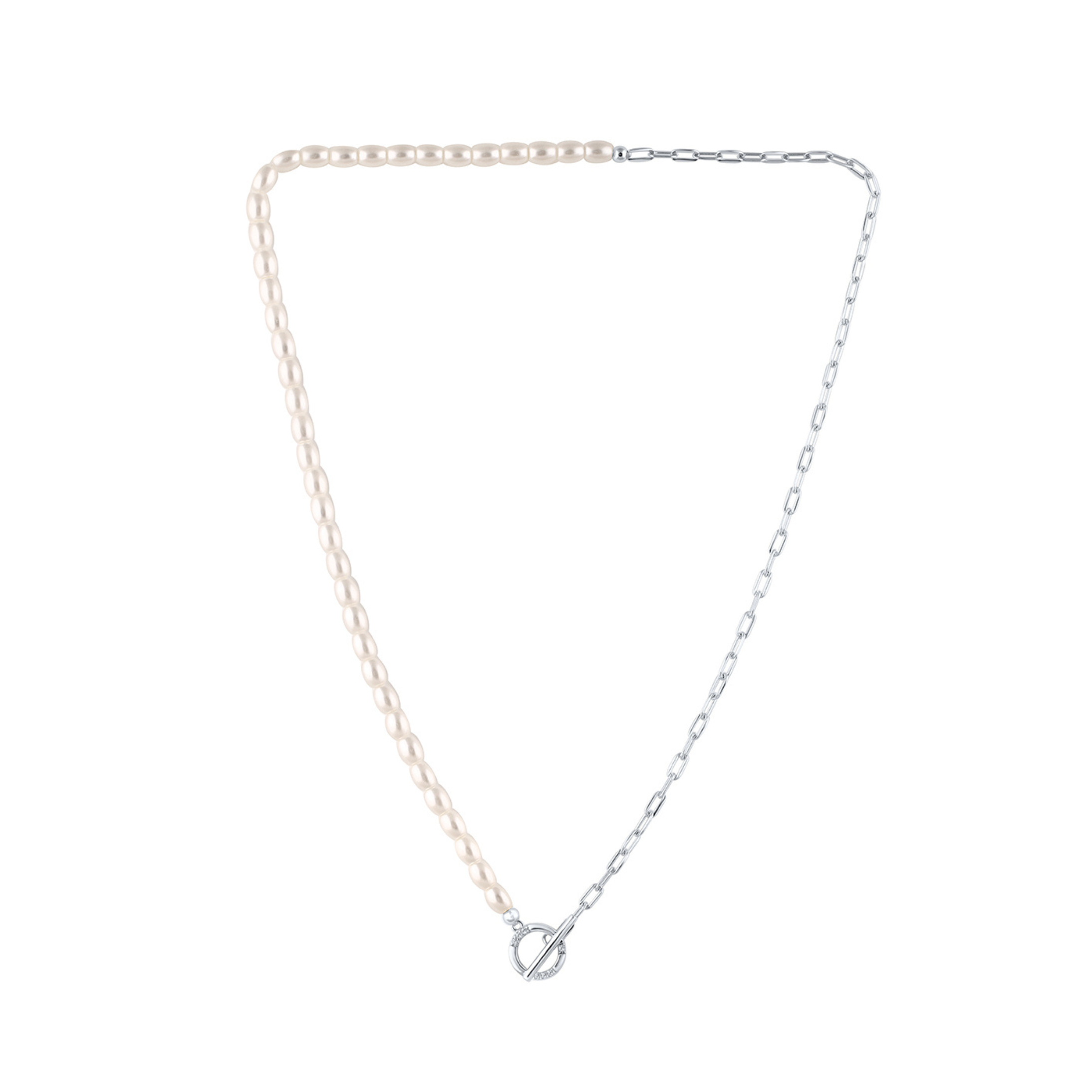 Georgini Alchemy Paperclip Pearl Fob Necklace Silver