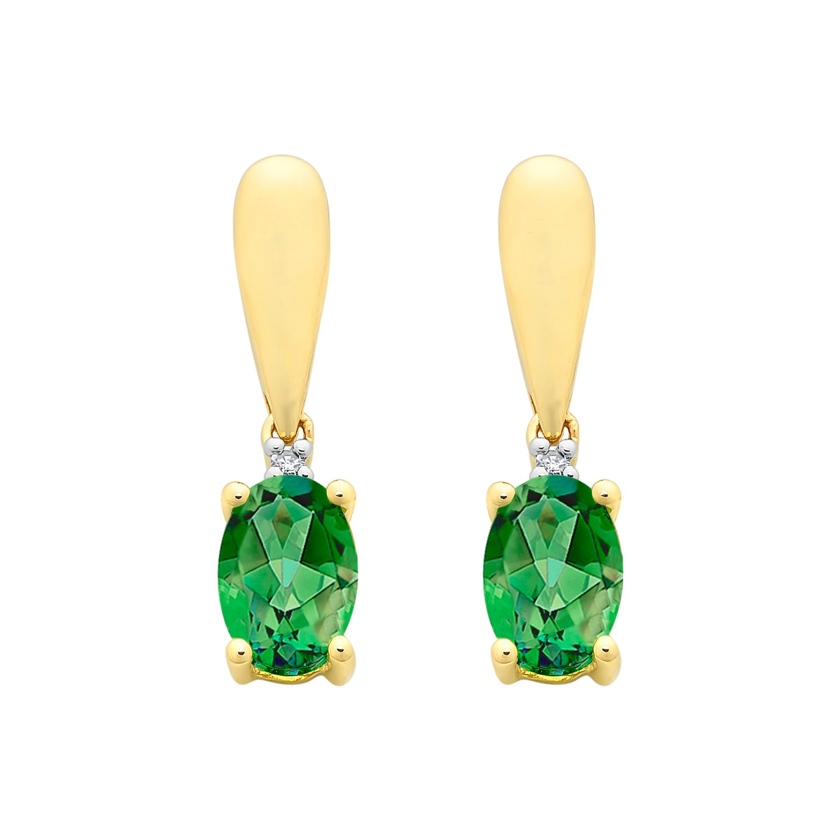9ct Gold Created Emerald & Diamond Earrings
