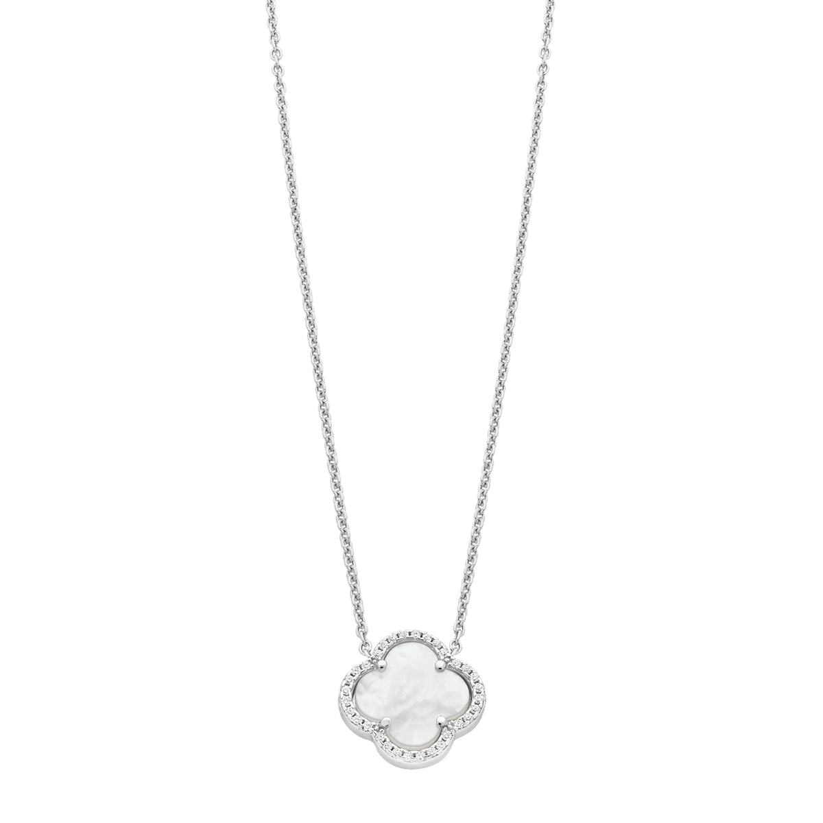Sterling Silver Mother Of Pearl & Cubic Zirconia Necklace