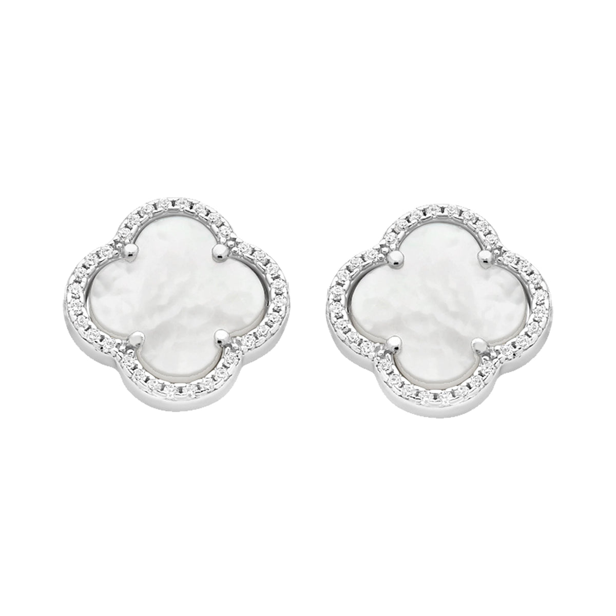 Sterling Silver Mother Of Pearl & Cubic Zirconia Earrings