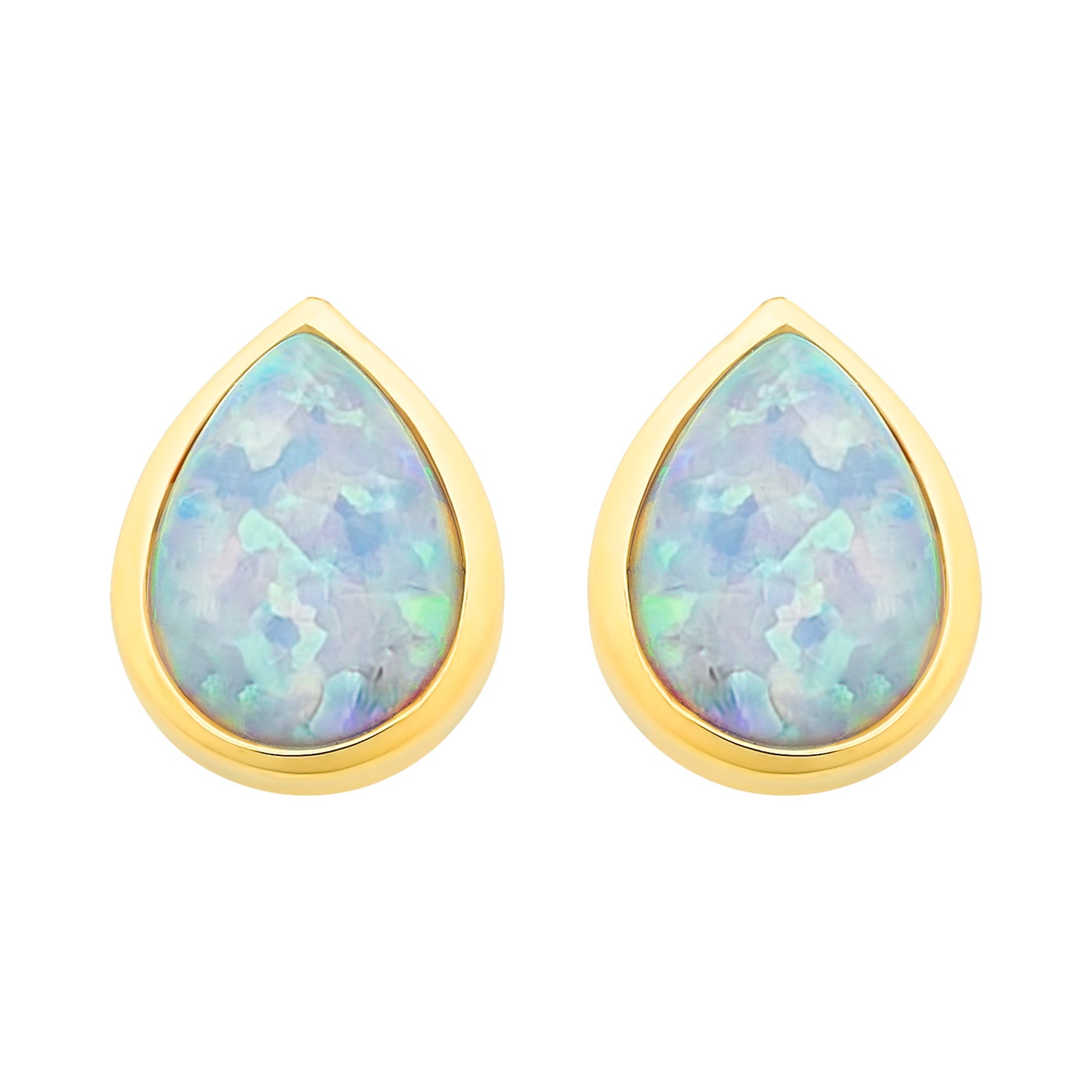9ct Gold Lab Grown Opal Stud Earrings