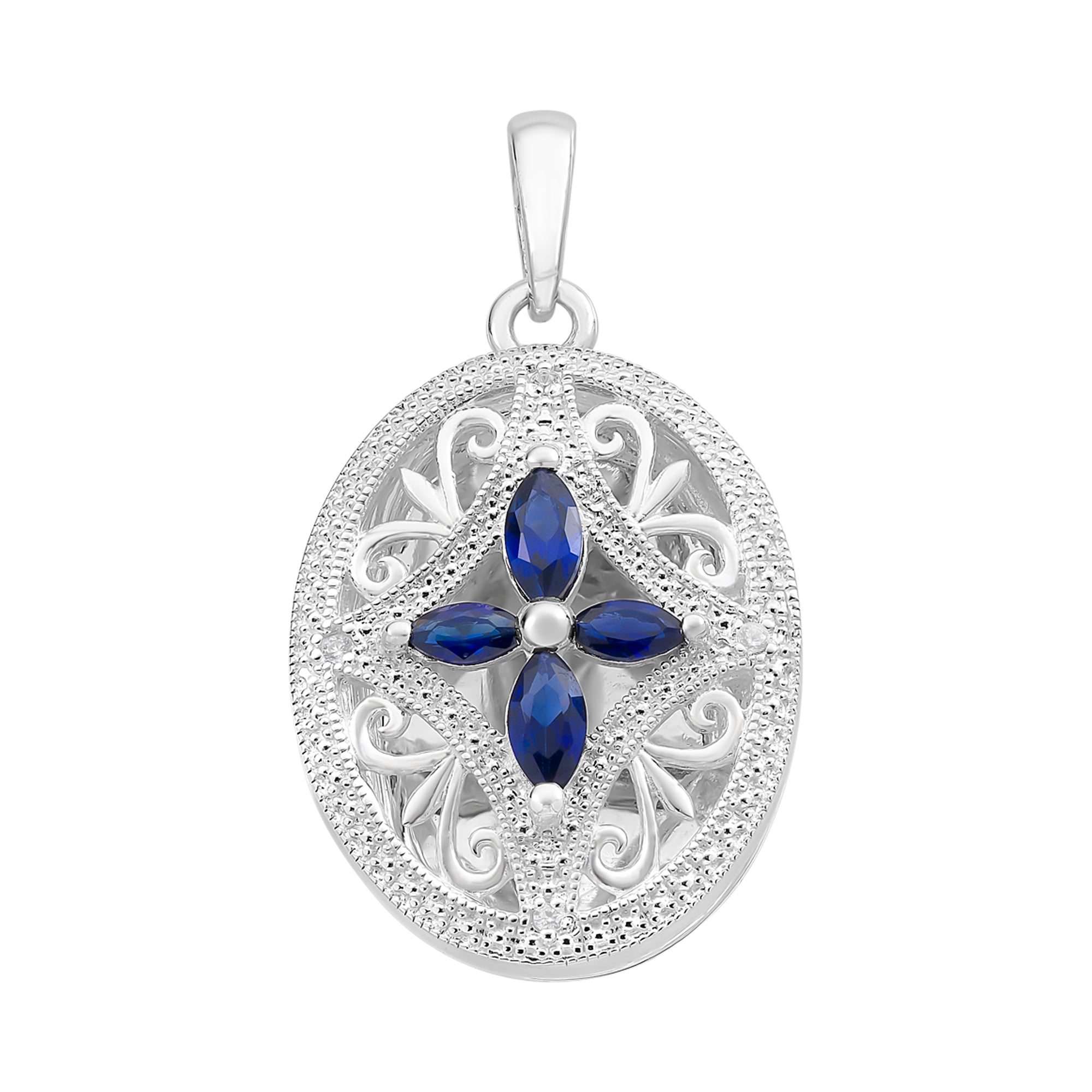 Sterling Silver Created Sapphire & Cubic Zirconia Locket