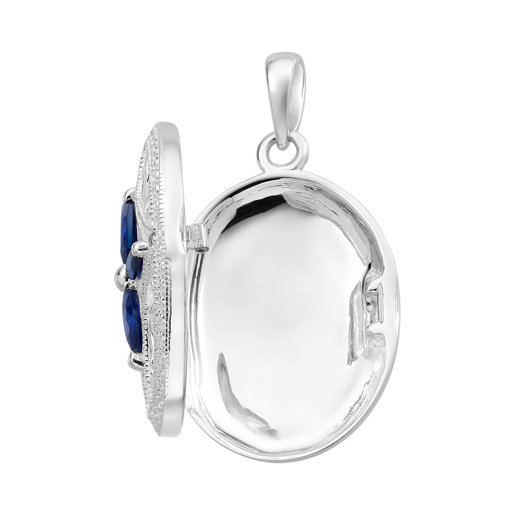 Sterling Silver Created Sapphire & Cubic Zirconia Locket