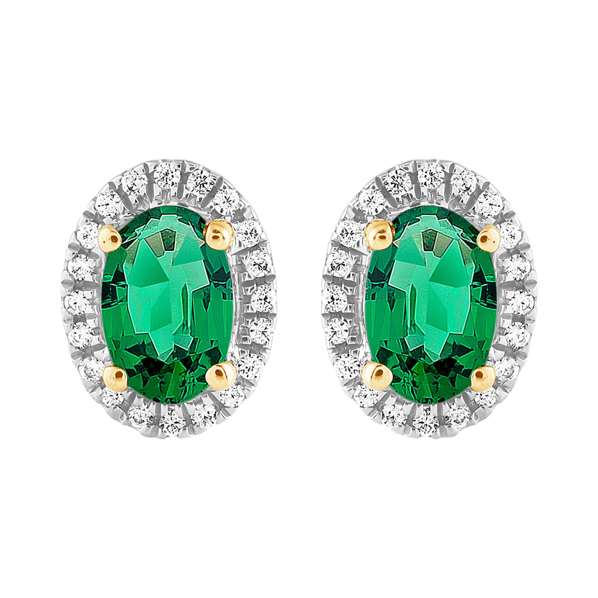 9ct Gold Created Emerald & Diamond Earrings
