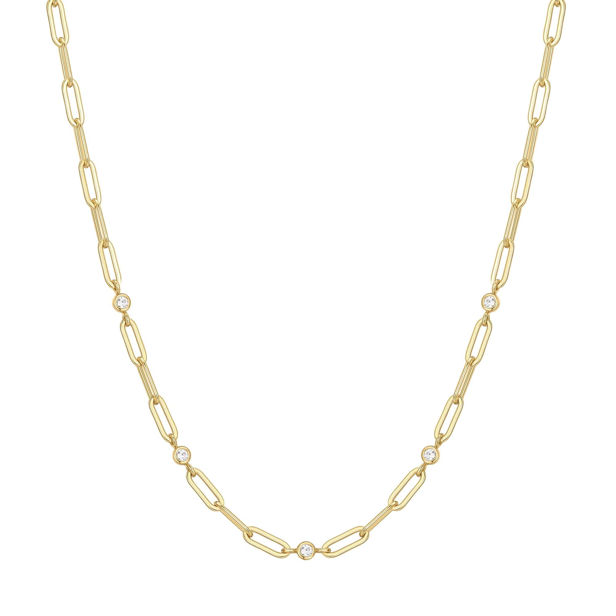 Ania Haie Gold Bezel Station Paper Clip Chain Necklace