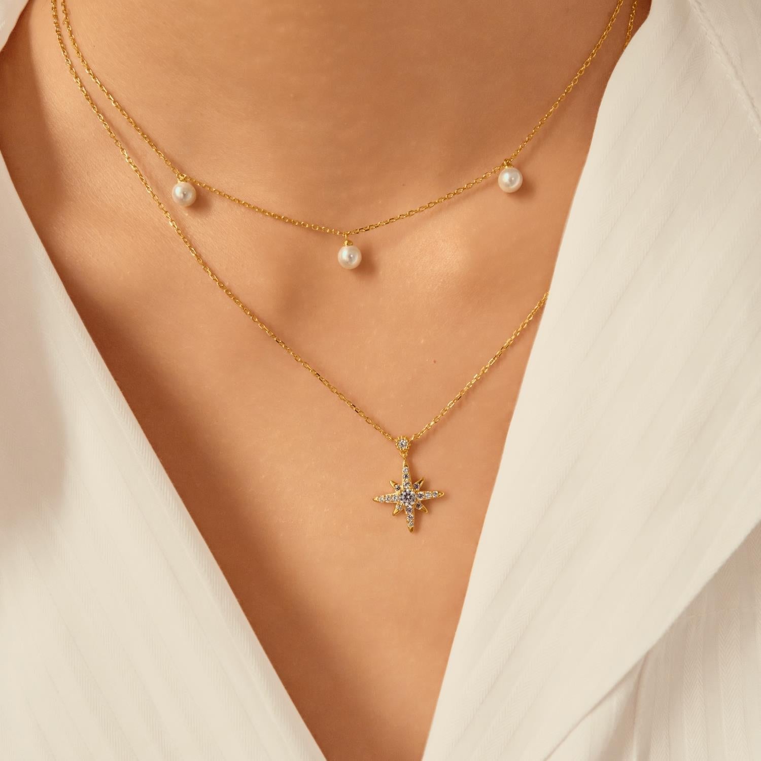 Ania Haie Triple Shell Pearl Station Necklace