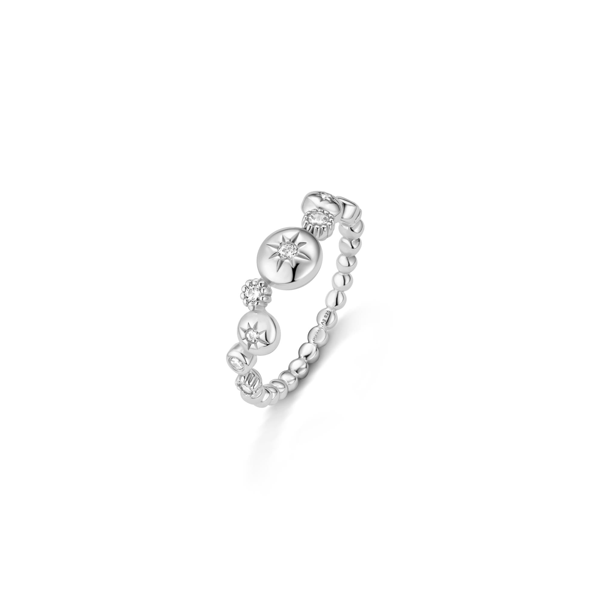 Ania Haie Silver Starburst Zig-Zag Beaded Ring