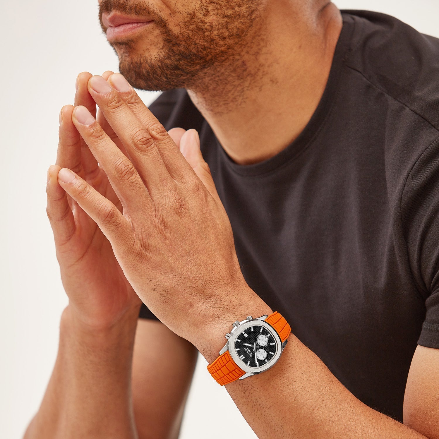 Sekonda Mens Octaire Black Dial Orange Rubber 40mm Watch