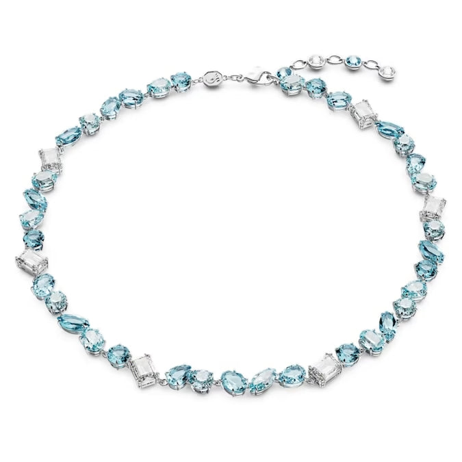 Swarovski Gema necklace Mixed cuts, Blue, Rhodium plated