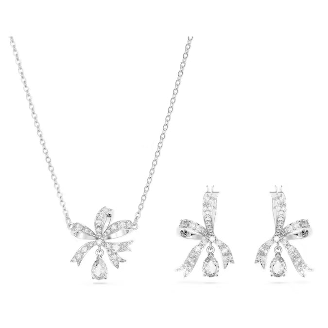 Swarovski Volta set Bow, White, Rhodium plated