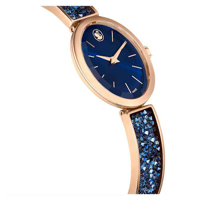 Swarovski Crystal Rock Oval watch Swiss Made, Metal bracelet, Blue, Rose gold-tone finish