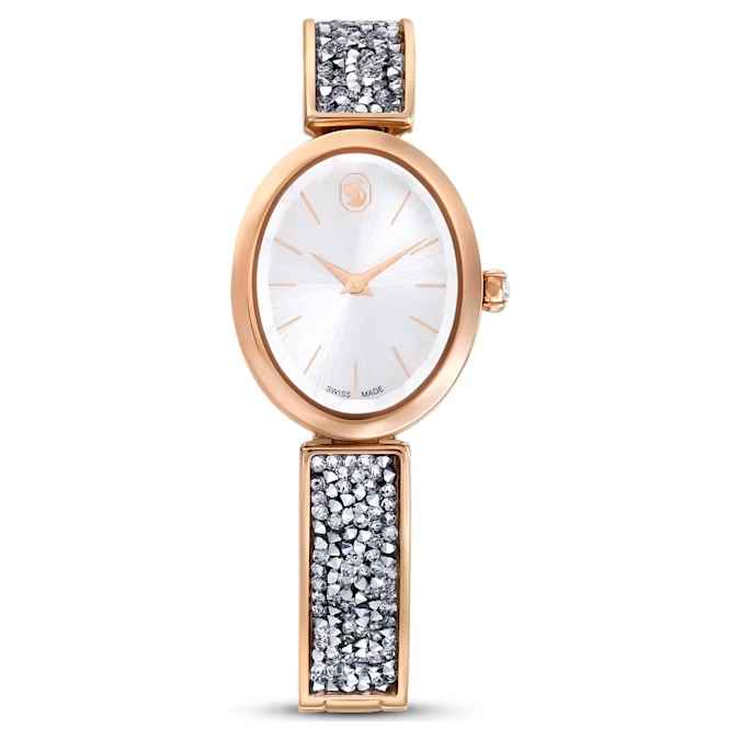 Swarovski Crystal Rock Oval watch Swiss Made, Metal bracelet, Rose gold tone, Rose gold-tone finish
