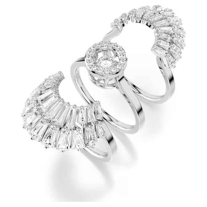 Swarovski Idyllia ring Set, Mixed cuts, Shell, White, Rhodium plated Size 58