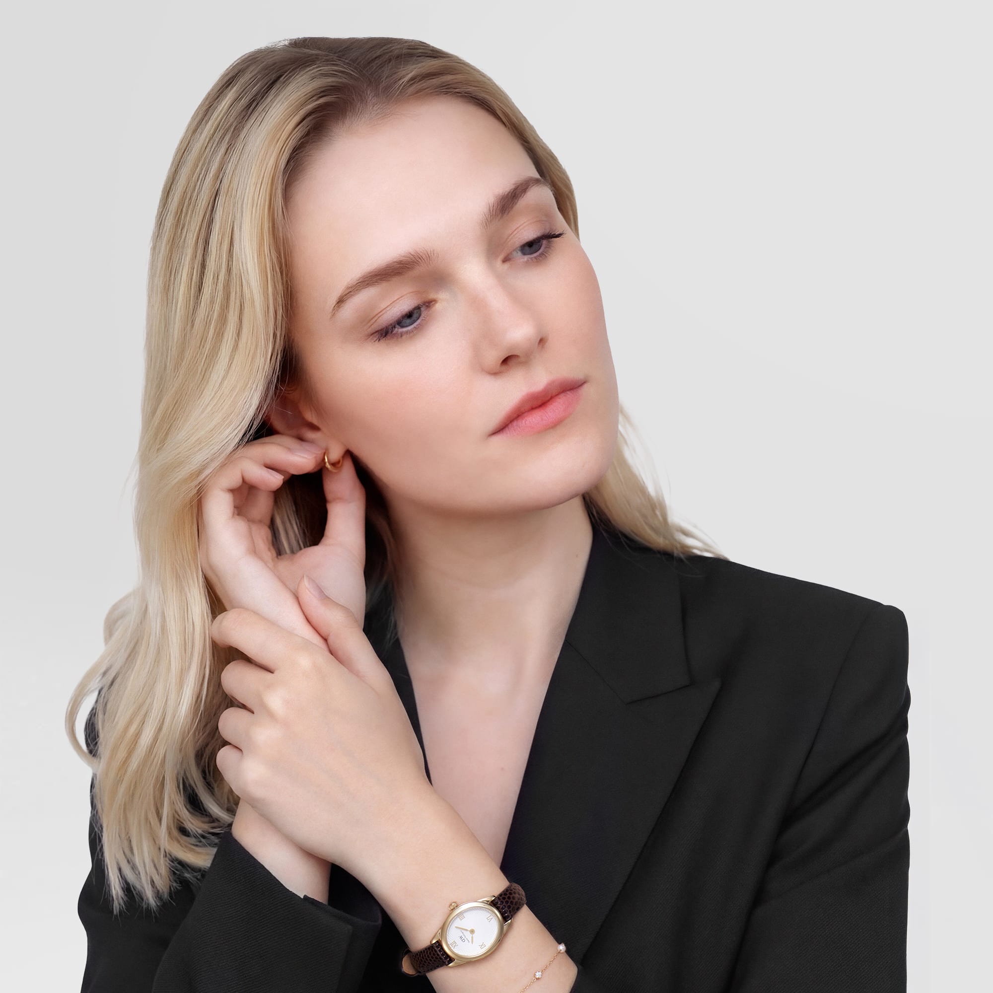 Daniel Wellington Ophelia Mini Dark Brown Lizard White Guilloché Gold