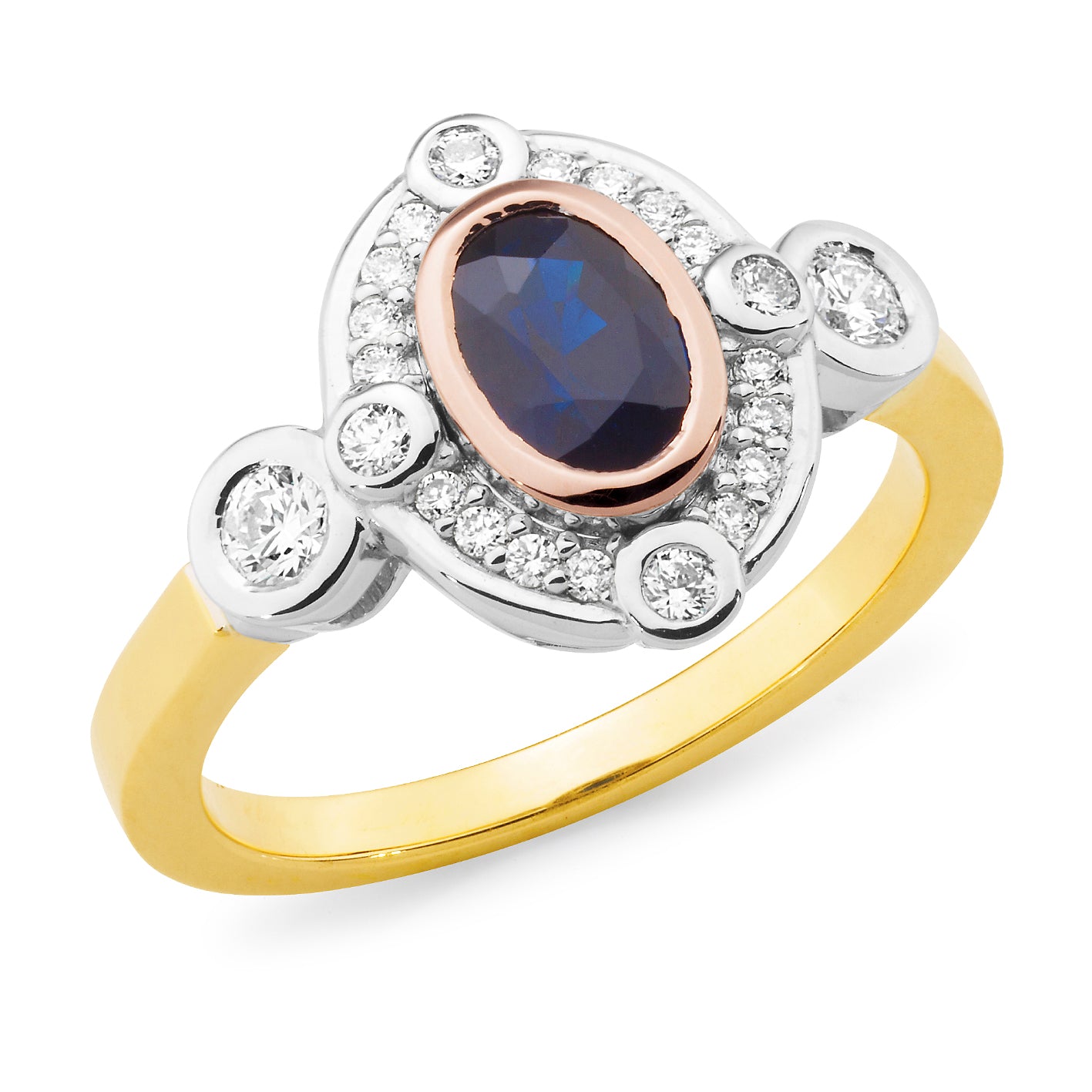 Claire' Oval Cut Sapphire & Diamond Ring in 9ct Yellow, Rose & White Gold