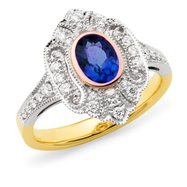 Mabel' Sapphire & Diamond Ring in 9ct Yellow, Rose & White Gold