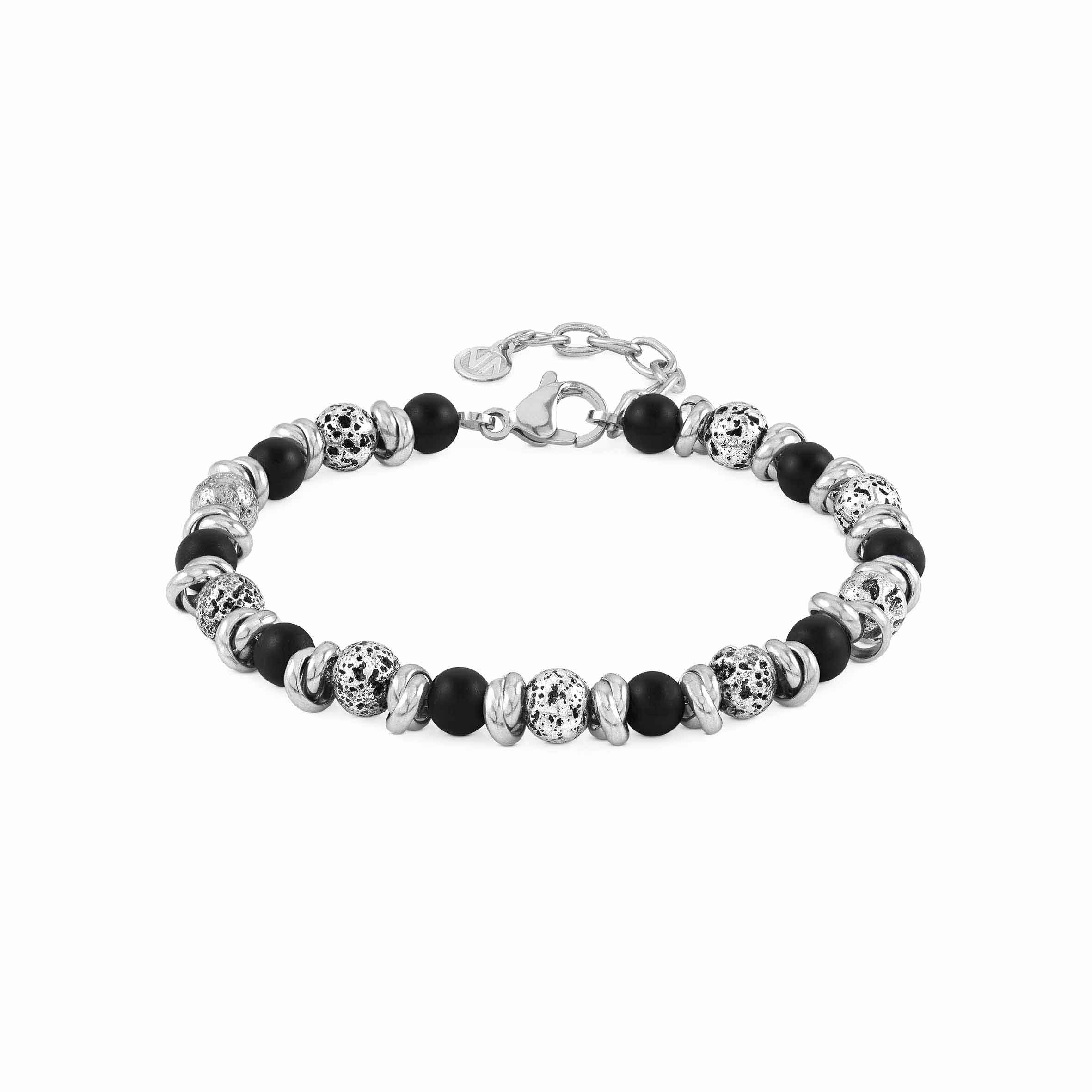 Nomination Instinct Bracelet 027919/044 Stainless Steel With Lava Stones & Black Opaque Onyx