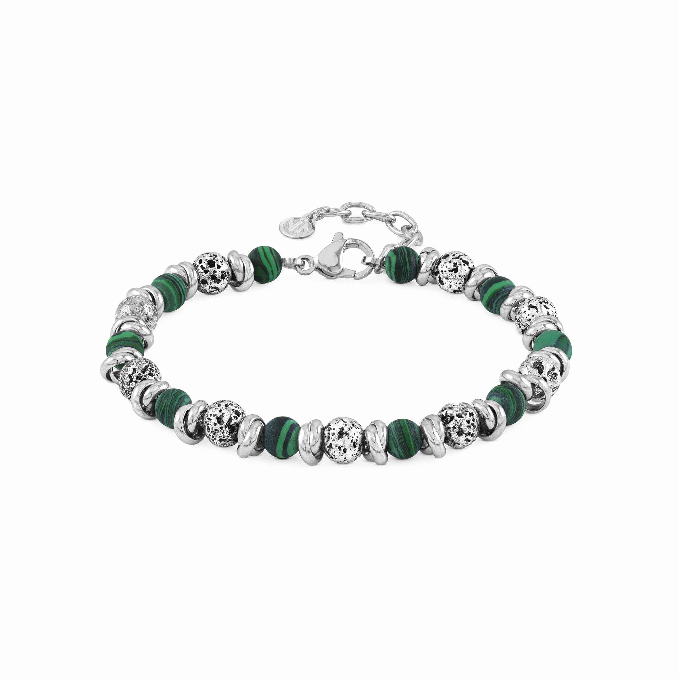 Nomination Instinct Bracelet 027919/045 Stainless Steel With Lava Stones & Green Malachite