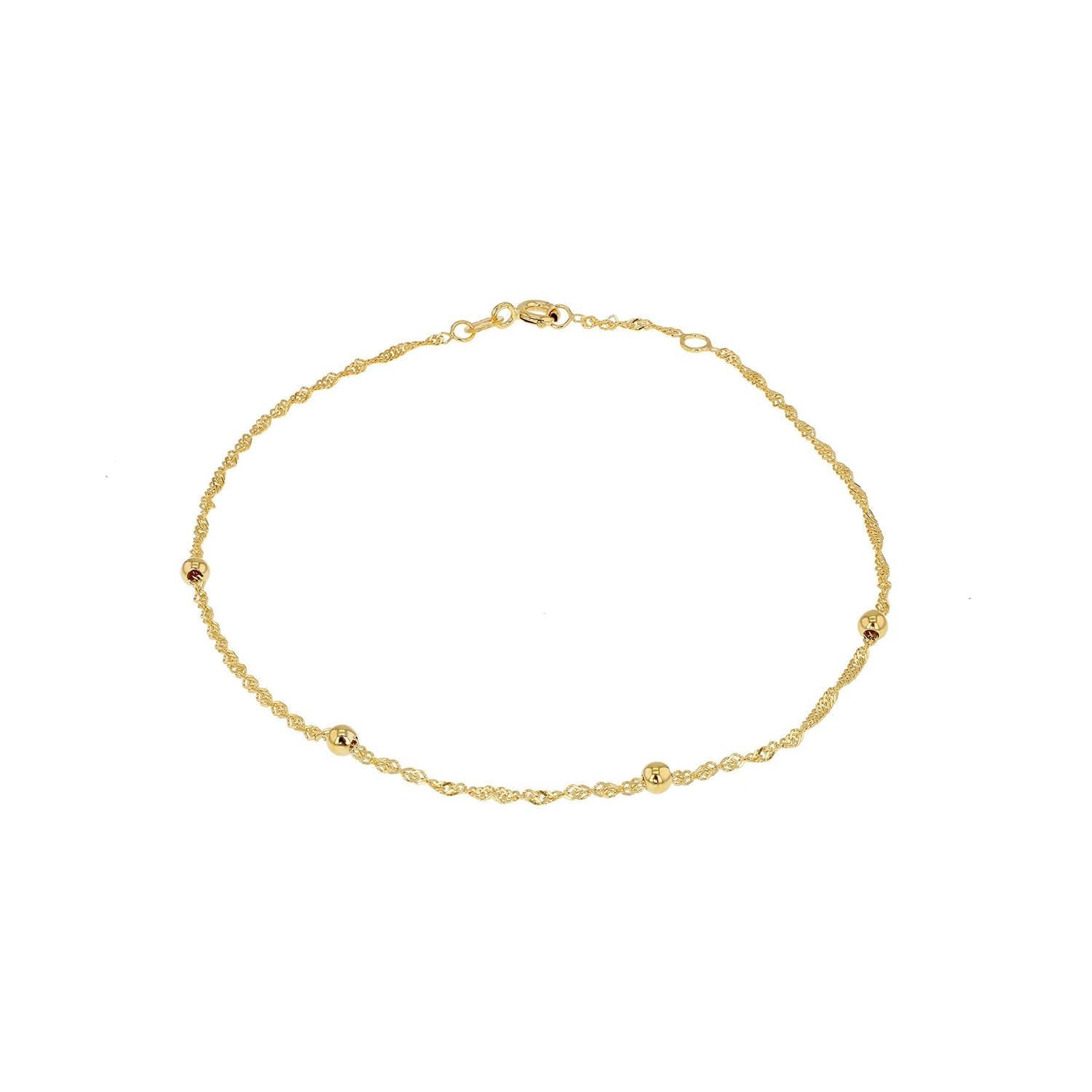 9ct Yellow Gold 3mm Balls and Twist Curb Chain Adjustable Anklet 22.5cm-24cm
