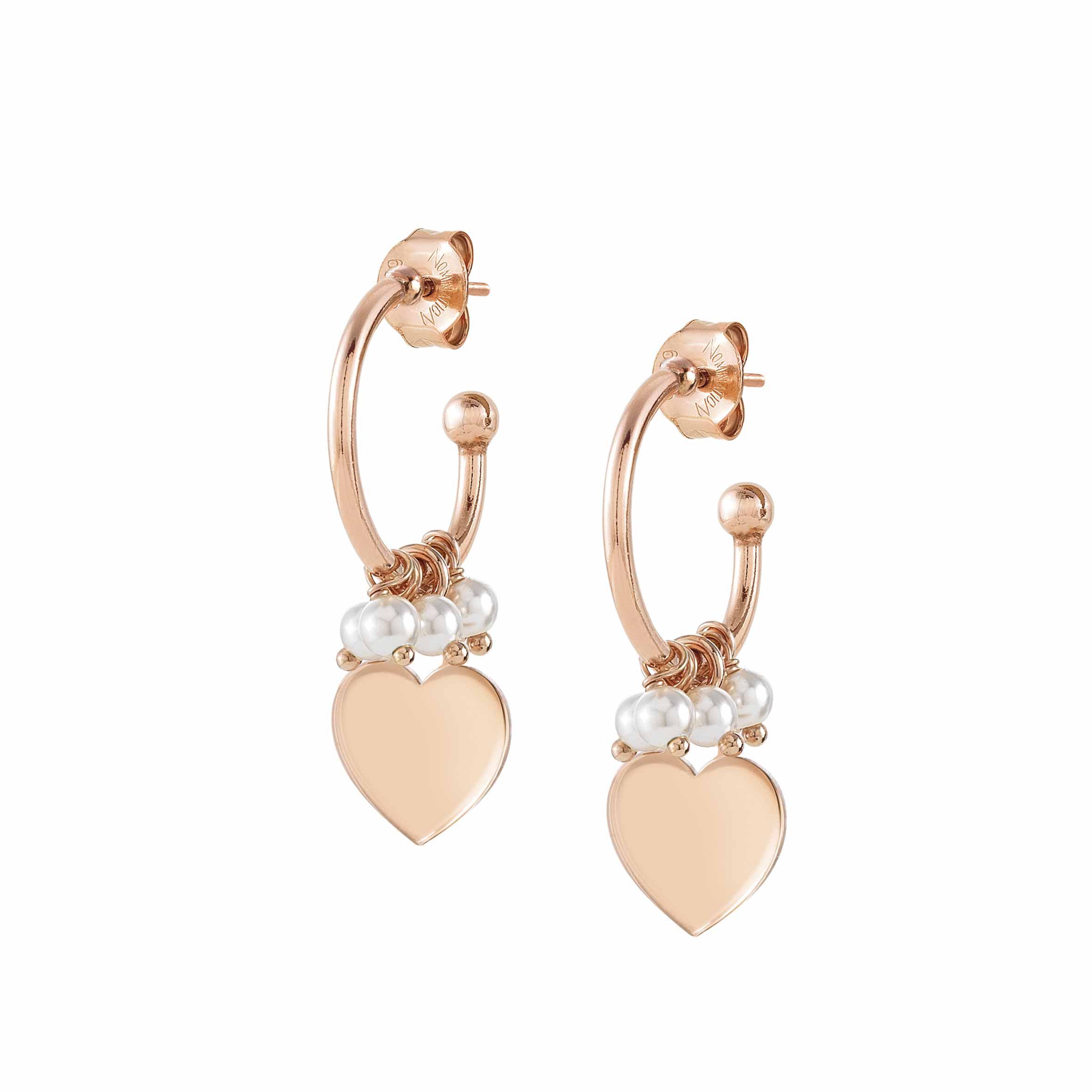 Nomination Melodie White Crystal Pearl Earrings 147713/002 With Rose Gold Heart