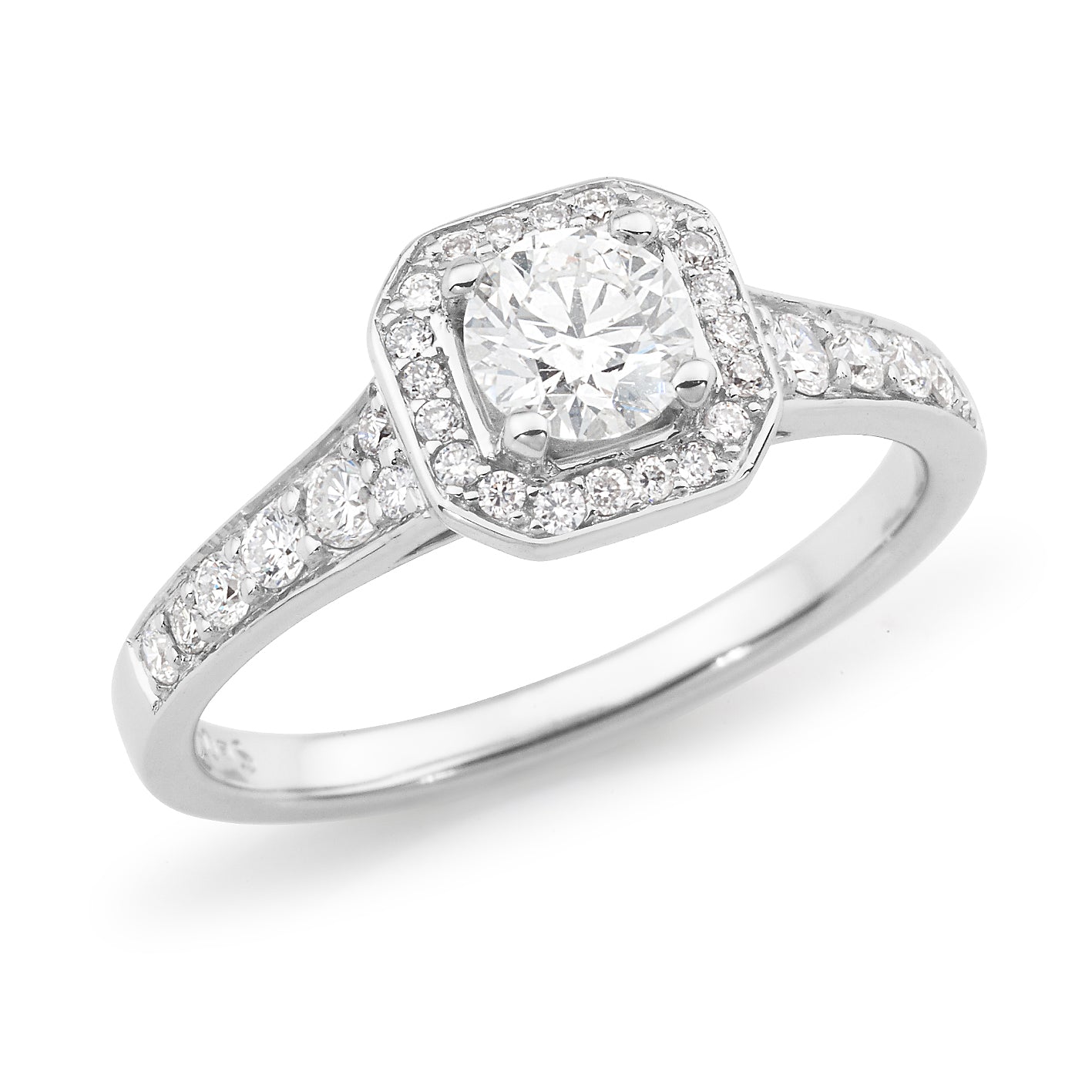 18ct White Gold Round Brilliant Cut 0.69ct Diamond Halo Engagement Ring