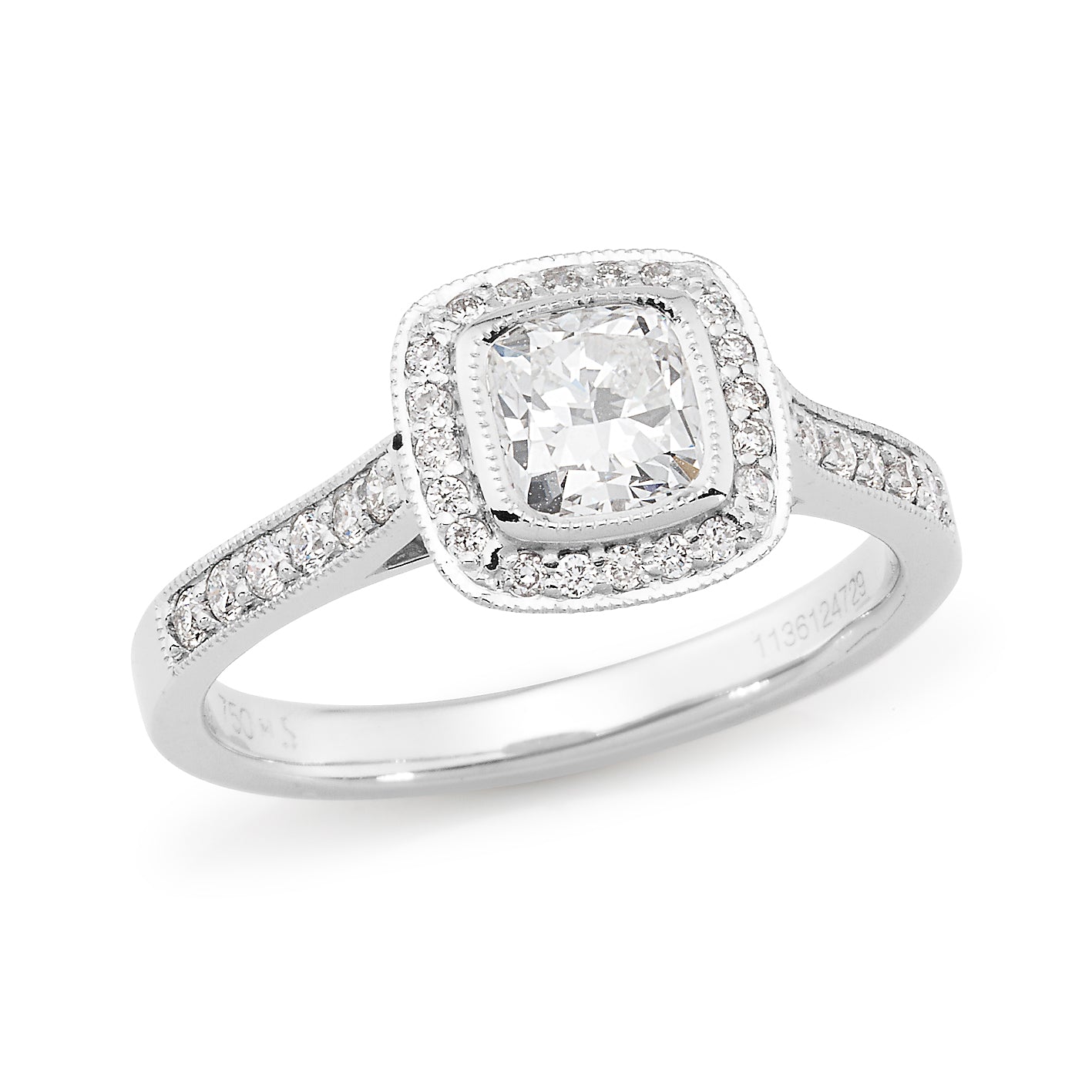 18ct White Gold Cushion Cut Diamond Halo Engagement Ring