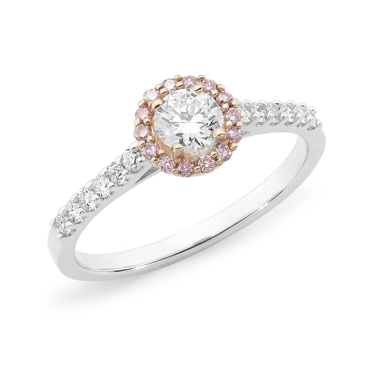 PINK CAVIAR 0.615ct White Round Brilliant Cut & Pink Diamond Halo Engagement Ring in 18ct White Gold