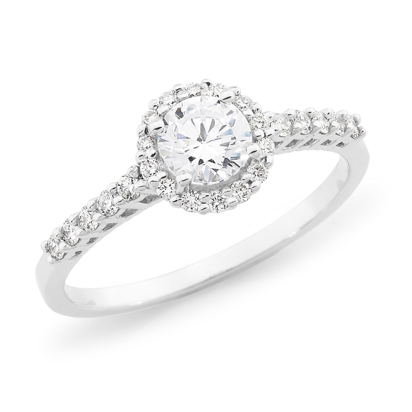 18ct White Gold Round Brilliant Cut Diamond Halo Engagement Ring