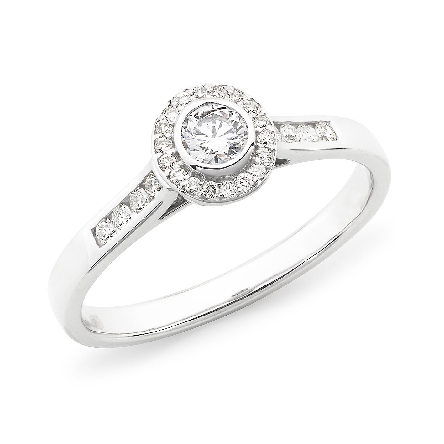 18ct White Gold Round Brilliant Cut Diamond Halo Engagement Ring