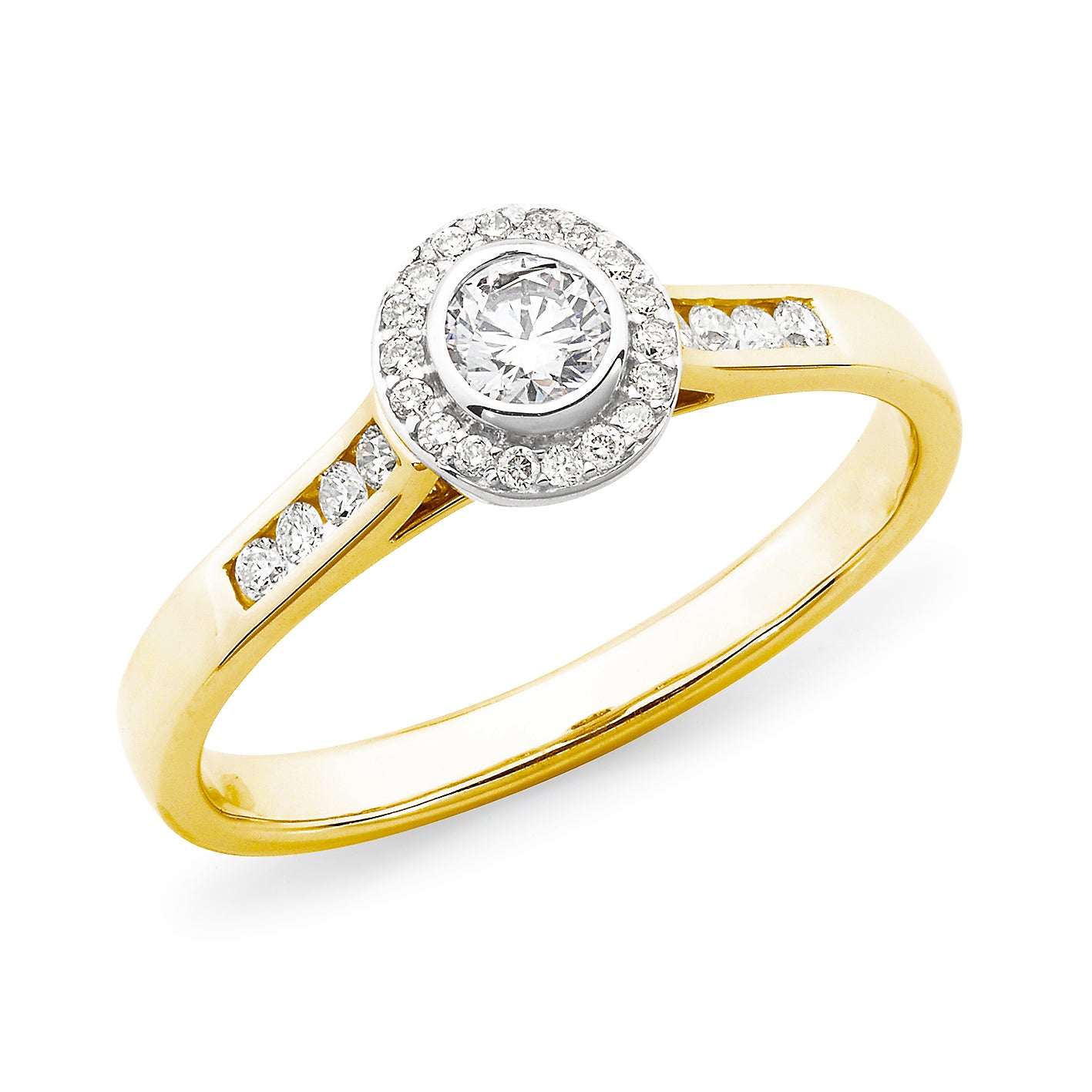 18ct White Gold Round Brilliant Cut Diamond Halo Engagement Ring