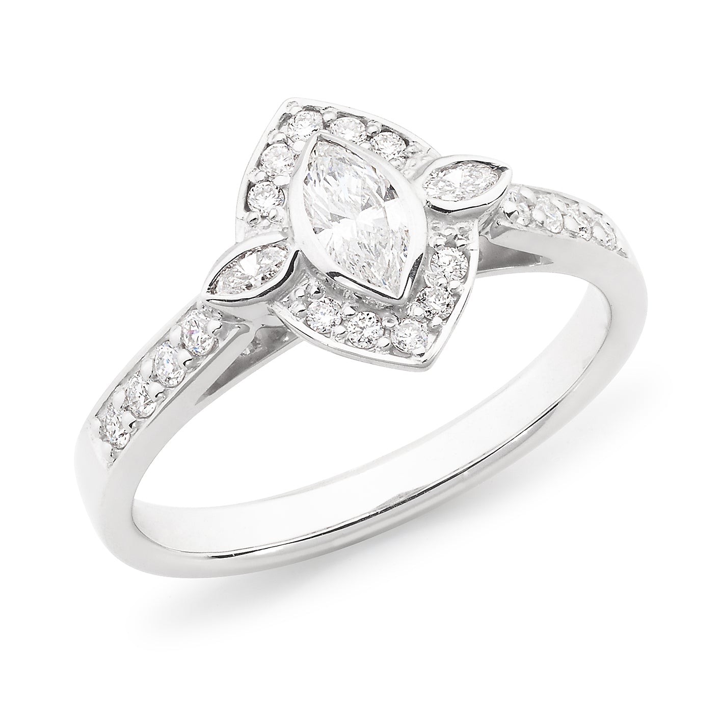 18ct White Gold Marquise Cut Diamond Halo Engagement Ring