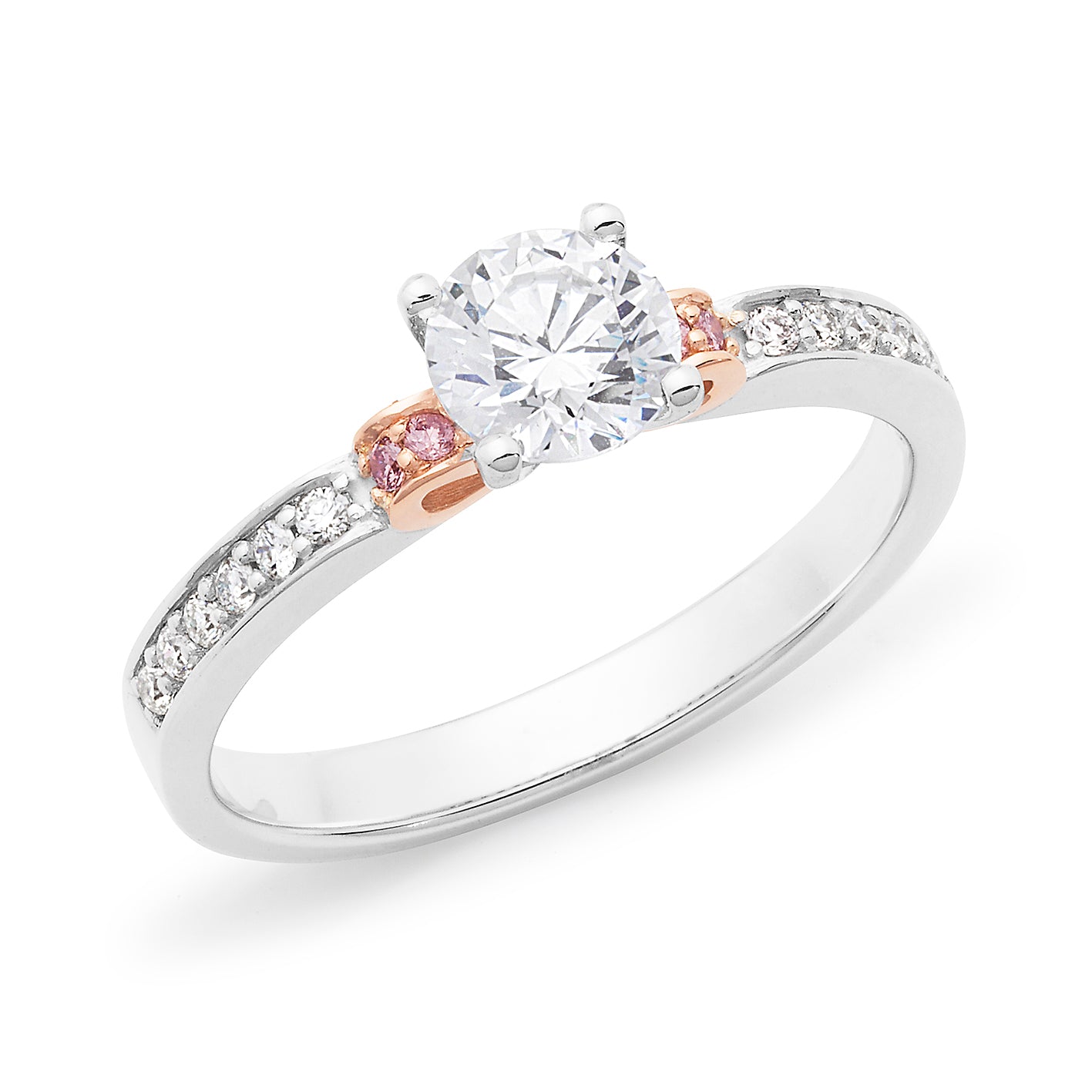18ct White Gold Round Brilliant Cut 0.64ct Pink & White Diamond Engagement Ring