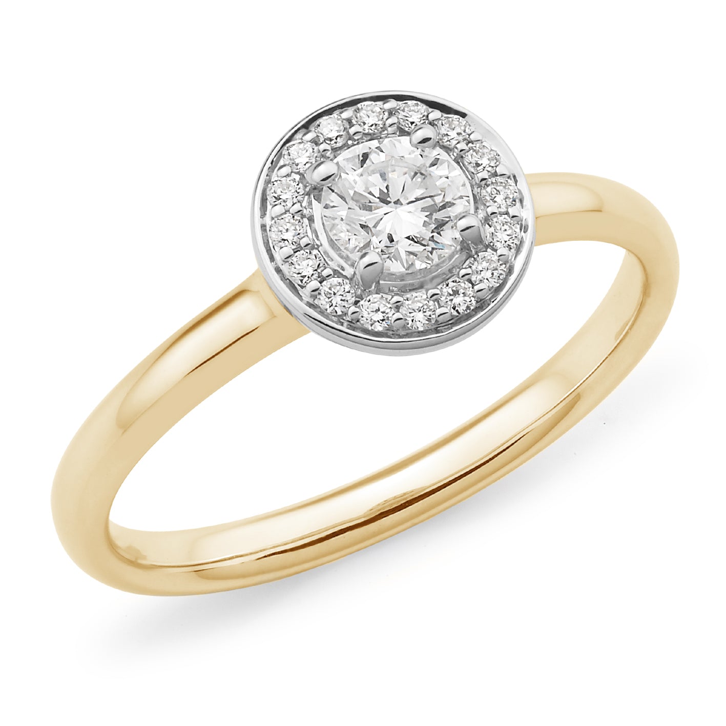 18ct Yellow Gold Round Brilliant Cut 0.38ct Diamond Halo Engagement Ring