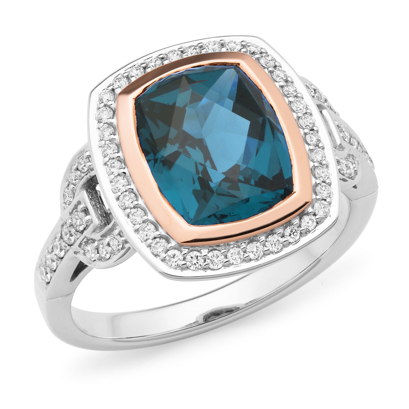 Aria' London Blue Topaz & Diamond Ring in 9ct White Gold