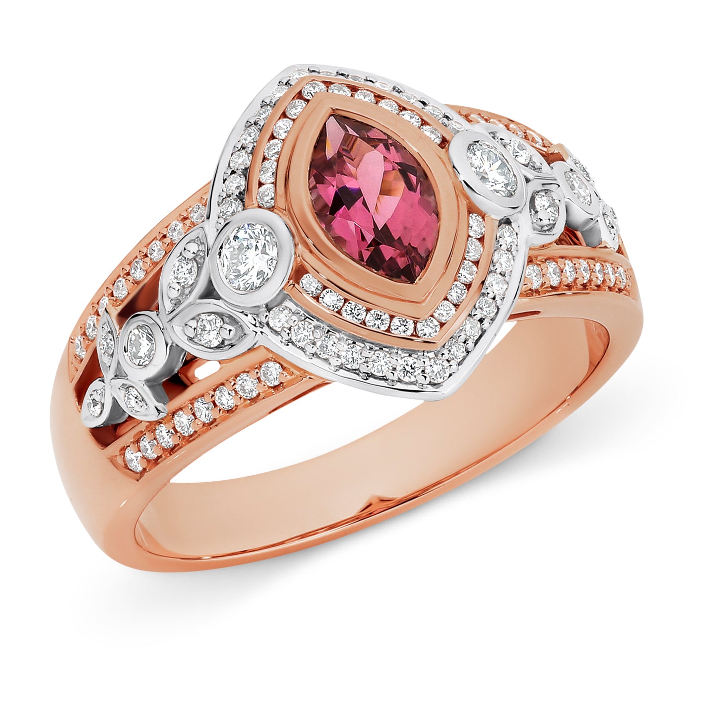 Jasmine' Pink Tourmaline & Diamond Ring in 9ct Rose & White Gold