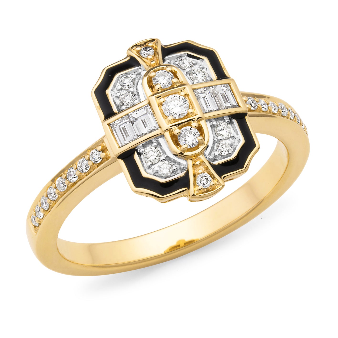Aurora' Art Deco Style Diamond Ring in 9ct Yellow gold