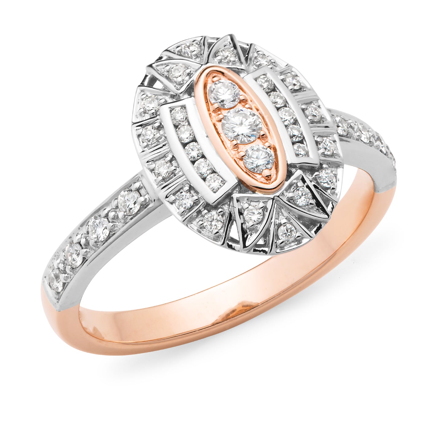 Hedy' Art Deco Style Diamond Ring in 9ct Rose & White Gold