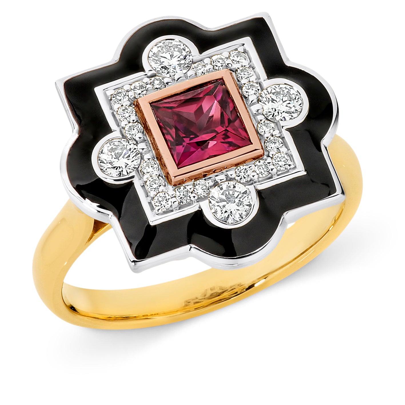 Jean' Pink Tourmaline & Diamond Ring in 9ct White, Yellow & Rose Gold