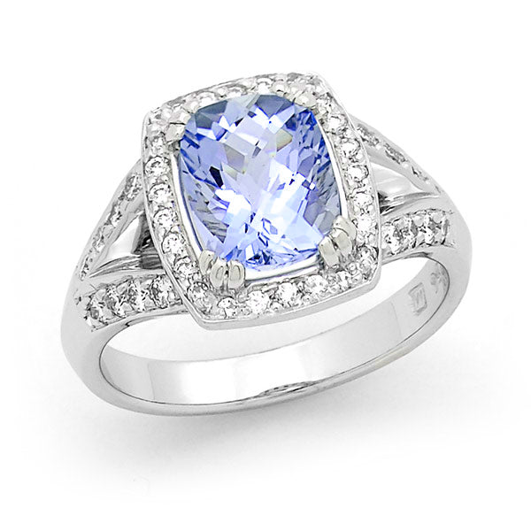 Audrey' Tanzanite & Diamond Ring in 18ct White Gold