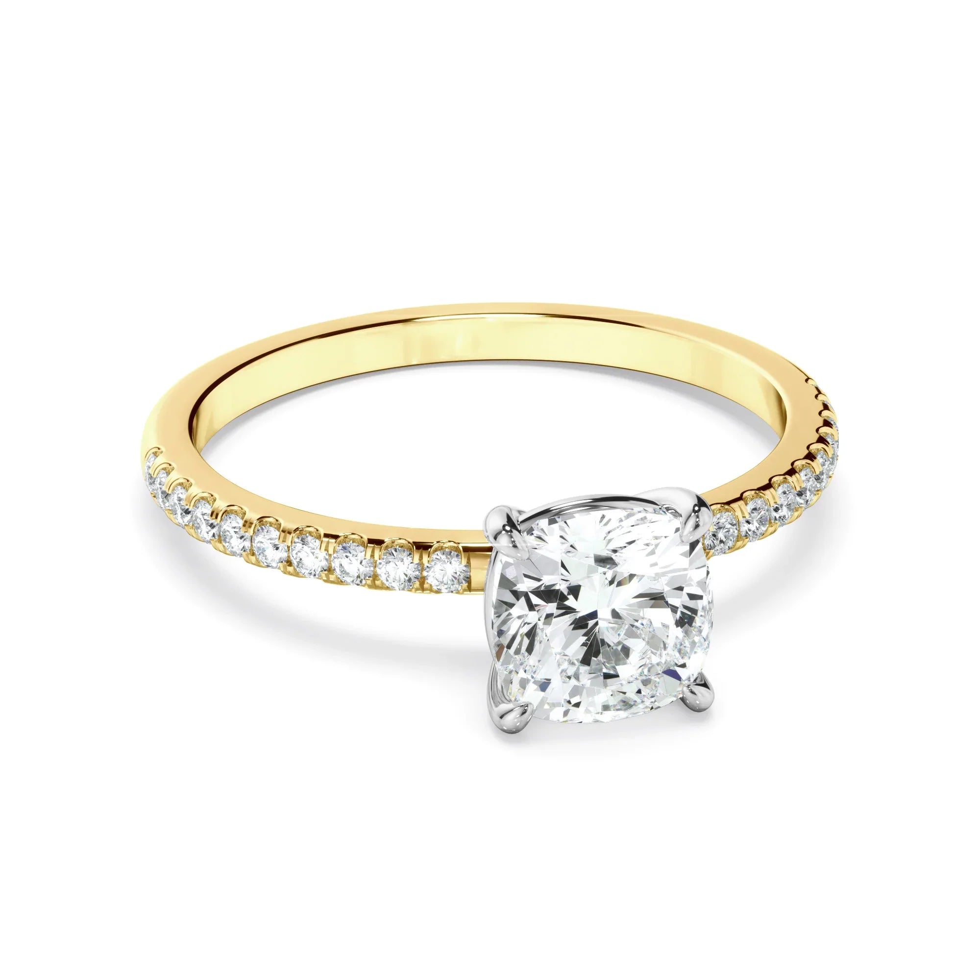 Cushion Cut Diamond Solitaire Engagement Ring With Pave Band