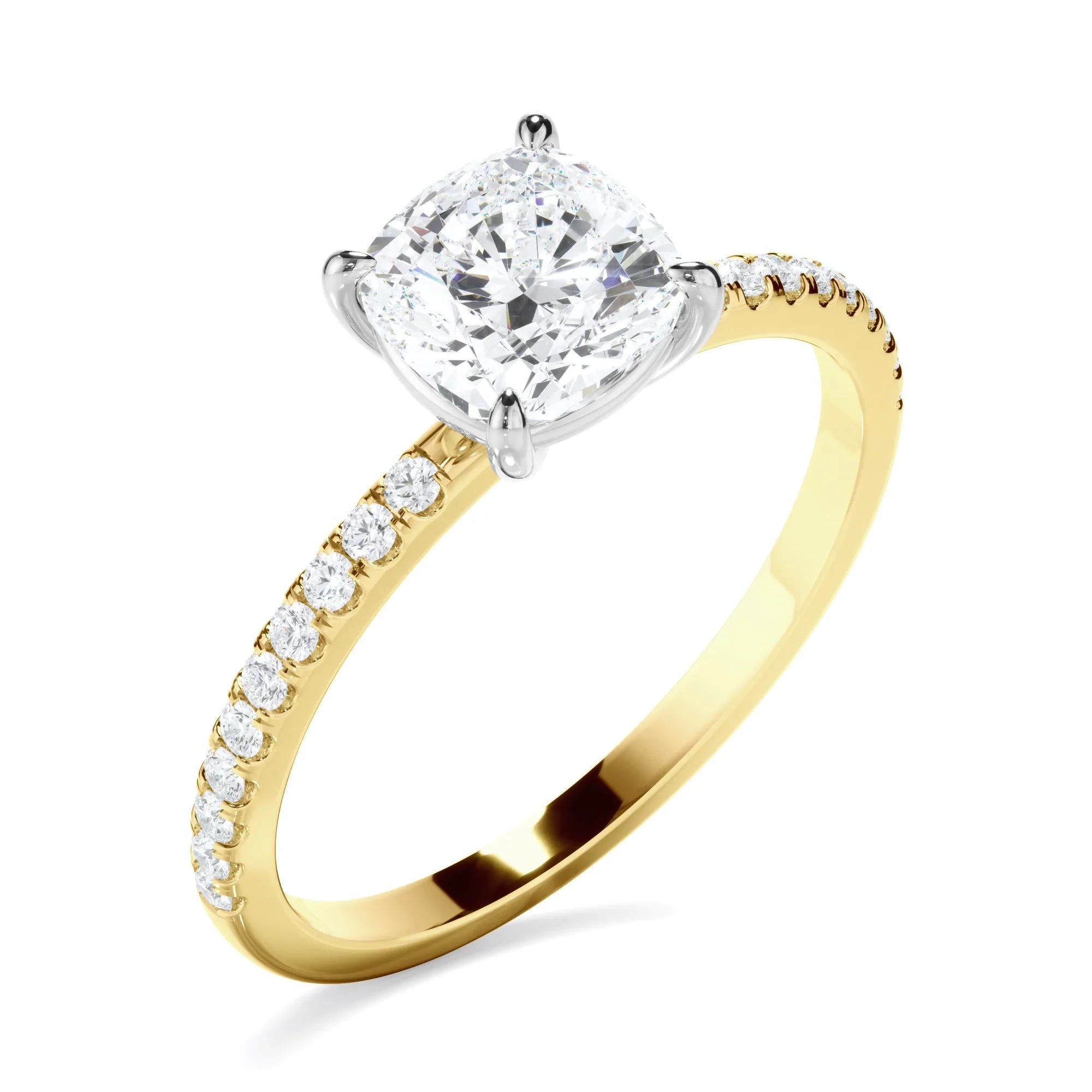 Cushion Cut Diamond Solitaire Engagement Ring With Pave Band
