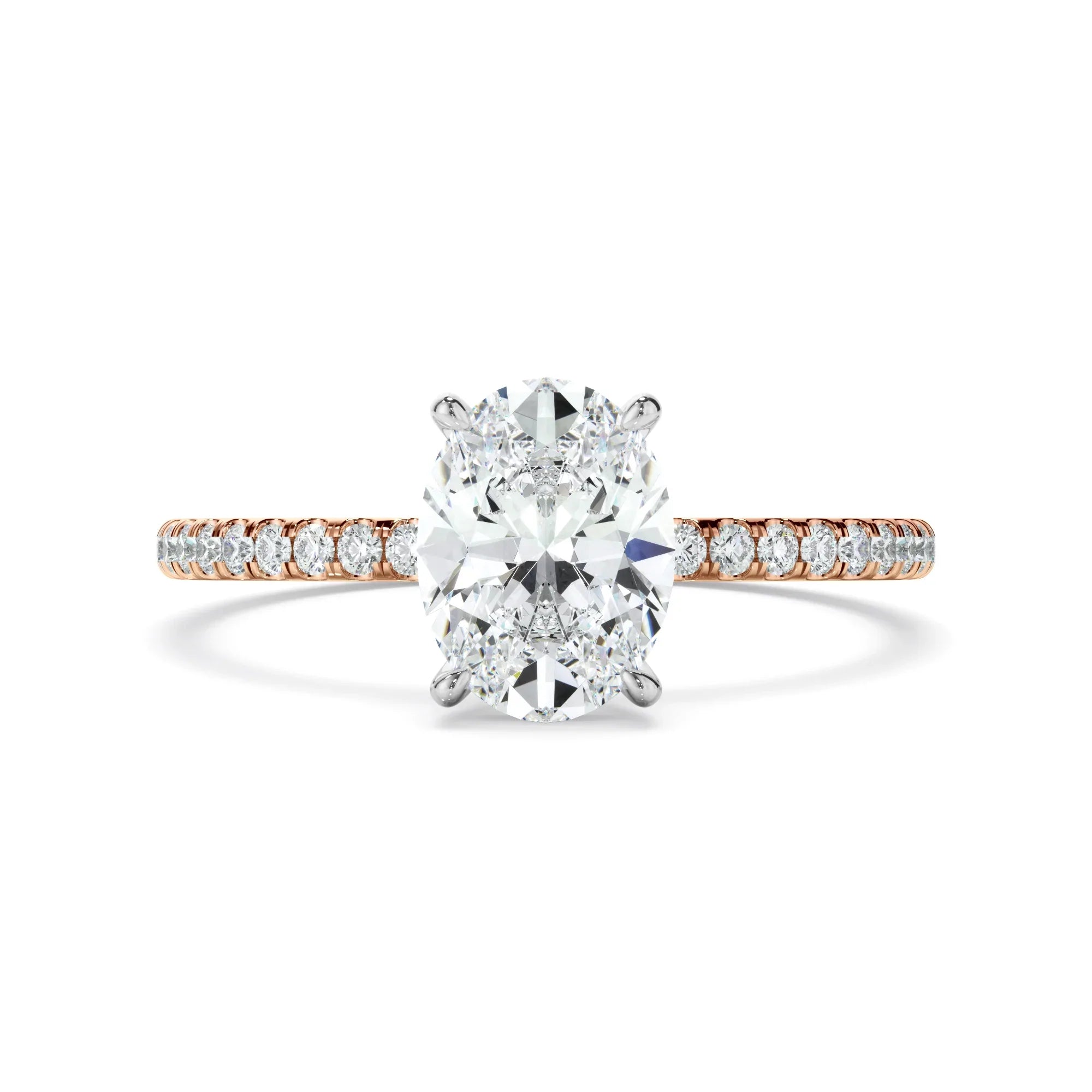 Oval Cut Diamond Solitaire Engagement Ring With Pave Band